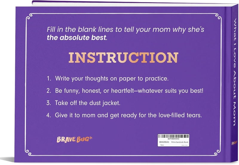 BRAVEBUG What I Love about Mom Book, Fill-in-the-Blank Book for Mom - Christmas Gifts for Mom from Daughter, Son, Kids - Birthday Gifts for Mom, Mom Birthday Gifts - Stocking Stuffer, Mom Christmas Gifts - Image 3